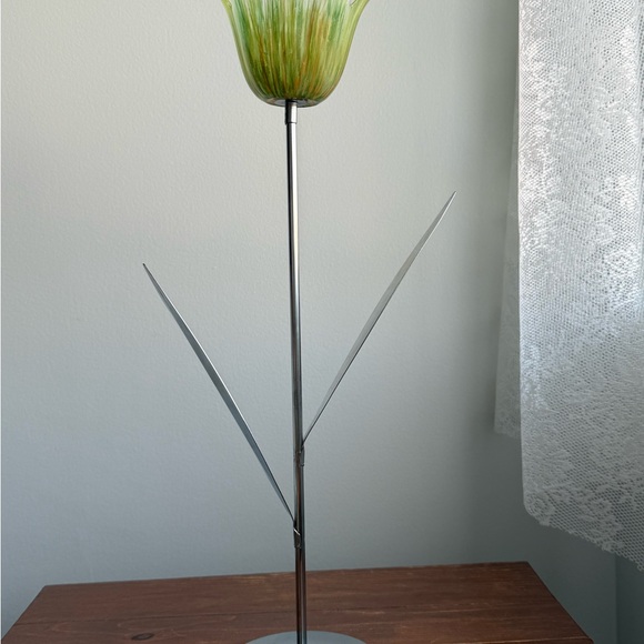 Vintage Glass Tulip Bendable Metal Leaves Candle Holder Post Modern - Picture 16 of 16